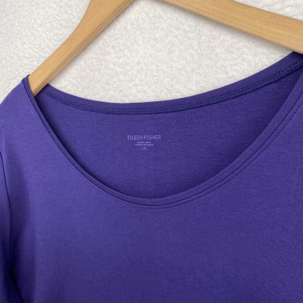 EILEEN FISHER Top L Organic Cotton Interlock Jersey Scoop Neck 3/4 Sleeve Purple - Picture 4 of 10
